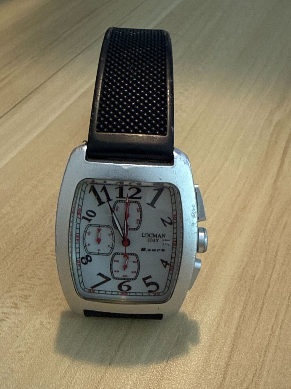 Locman Italy Sport Chronograph Aluminum Tonneau Watch 3 Subdials Rubber Strap